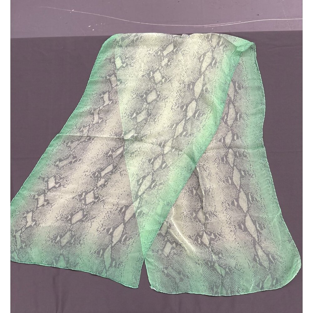 Vintage Sage Green Snake Print Silk Scarf Lightweight Elegant Accessory Headwear